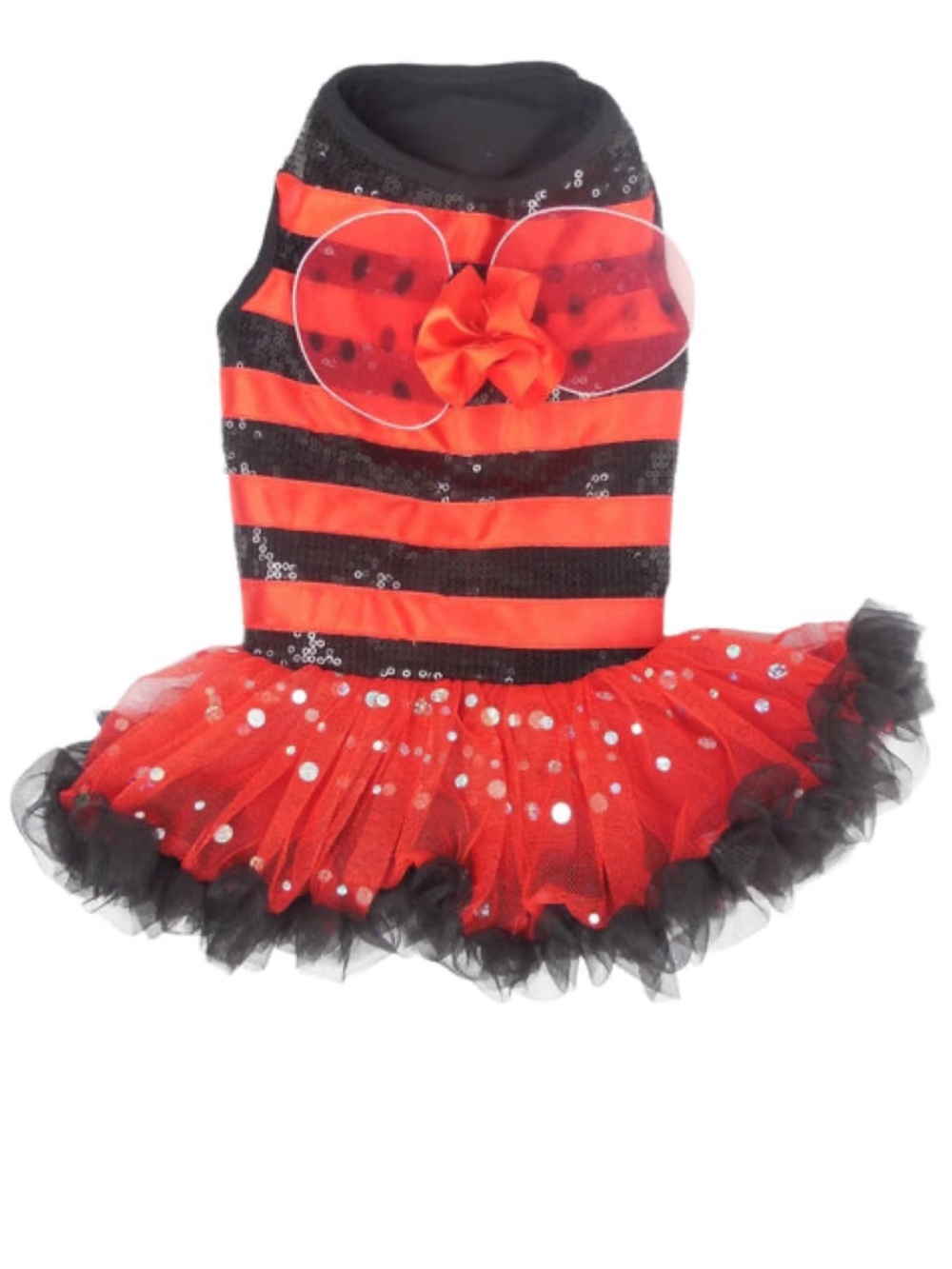 Pawpatu~Sequin Red & Black Ladybug Pet Dress with Tulle Skirt~ XS (4-7 lbs) - Picture 2 of 5